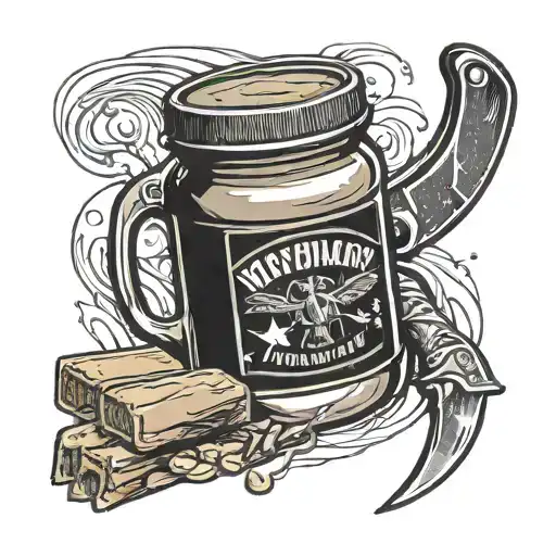 peanut butter jar with ww2 knife going through with u.s army corpal rank  tattoo design idea