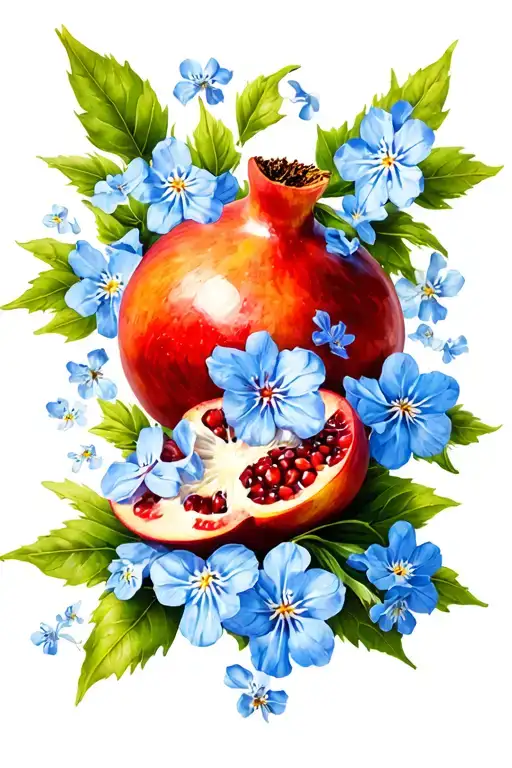 pomegranates forget me not crosses Armenian Portuguese tattoo design idea