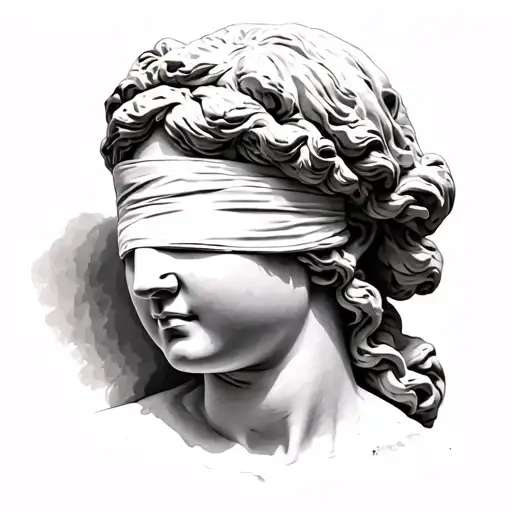 blindfolded woman roman statue head tattoo design idea