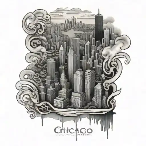 Chicago panorama bean city tattoo design idea