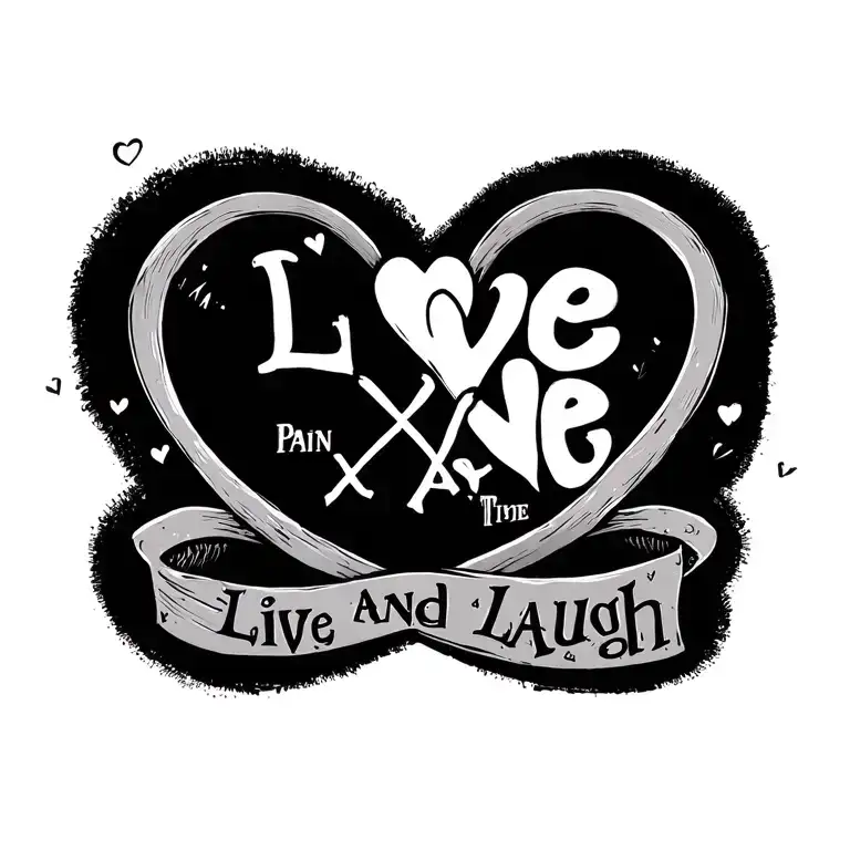 love(crossed out) with pain on top followed by the words live and laugh tattoo design idea