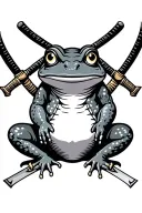 Traditional Japanese Frog with 2 katanas tattoo design idea