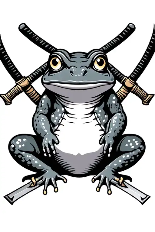 Traditional Japanese Frog with 2 katanas tattoo design idea