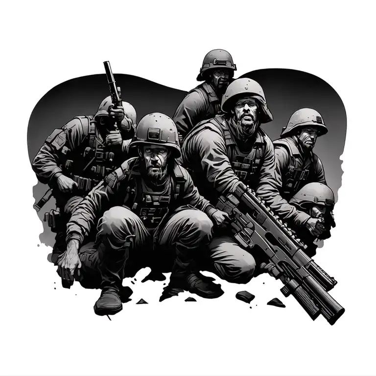 Mental health battle scene with soldiers tattoo design idea