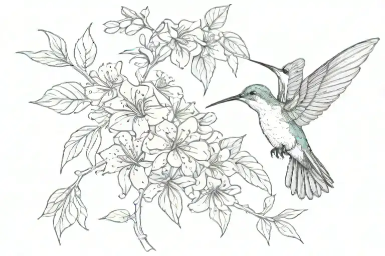 hummingbird with a butterfly bush as vines hanging tattoo design idea
