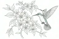 hummingbird with a butterfly bush as vines hanging tattoo design idea