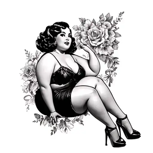 black chubby pin up girl sitting tattoo design idea