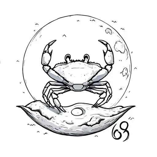 Crab analysing candle stick pattern, chilling on the moon while the moon is engulfed with the 69sign tattoo design idea
