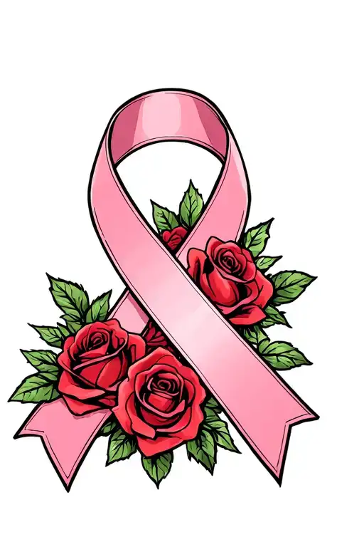 the pink breast cancer awareness ribbon with red roses wrapped around it tattoo design idea