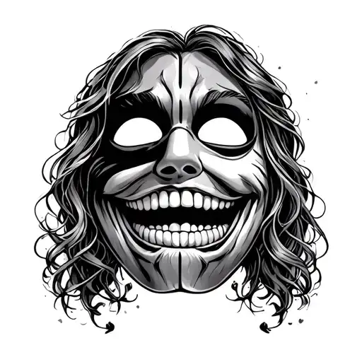 laugh now cry later mask tattoo design idea