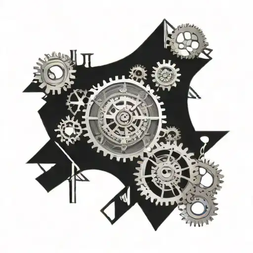 cogs broken heart stopped clock tattoo design idea