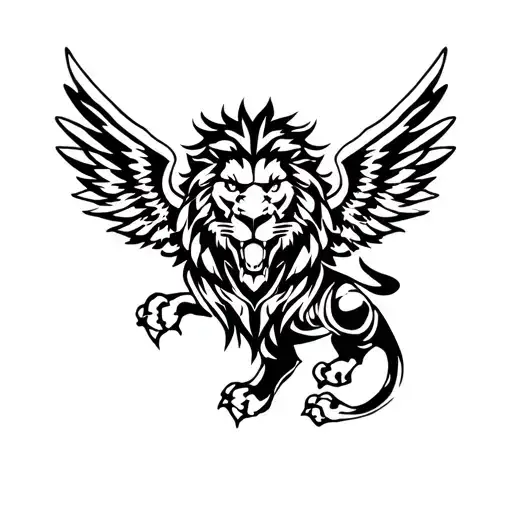 Aviation Wings Lion and Drgon Tribal  tattoo design idea