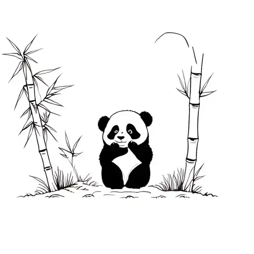 small panda holding 2 bamboo forest tattoo design idea