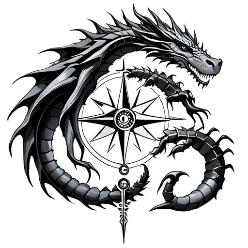 dragon and scorpion and compass and faith tattoo design idea