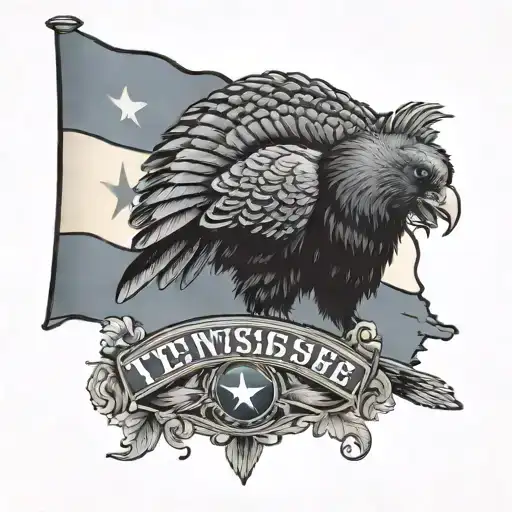 Tennessee flag and knoxville sunsphere with bear turkey and hawk tattoo design idea