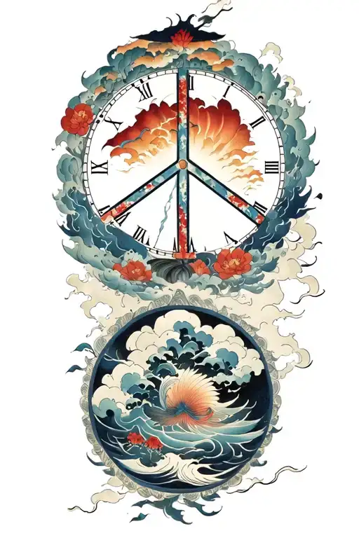 peace and lightining storm and time and nature tattoo design idea