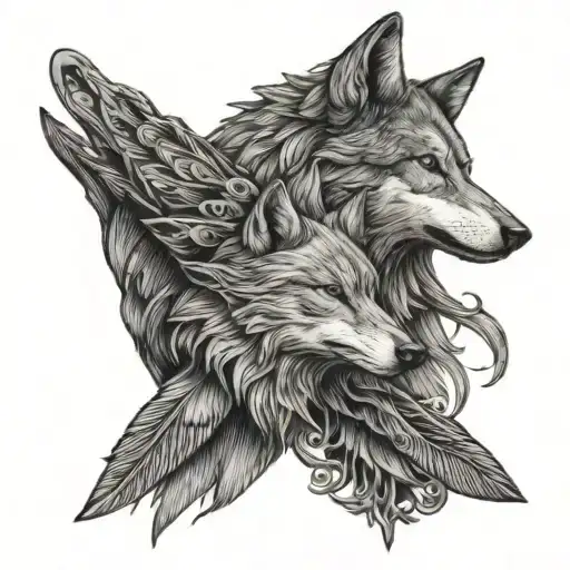 wolf and crow tattoo design idea