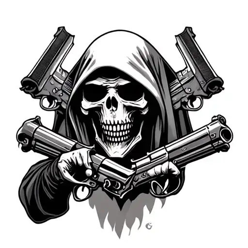 grim reaper and guns tattoo design idea