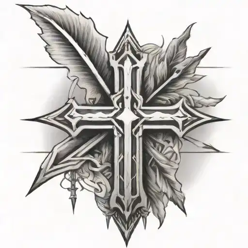 cross pierced with arrows tattoo design idea