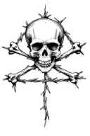 skull and bones pentagram barbed wire wrapped tattoo design idea