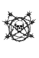 skull and bones pentagram barbed wire wrapped tattoo design idea