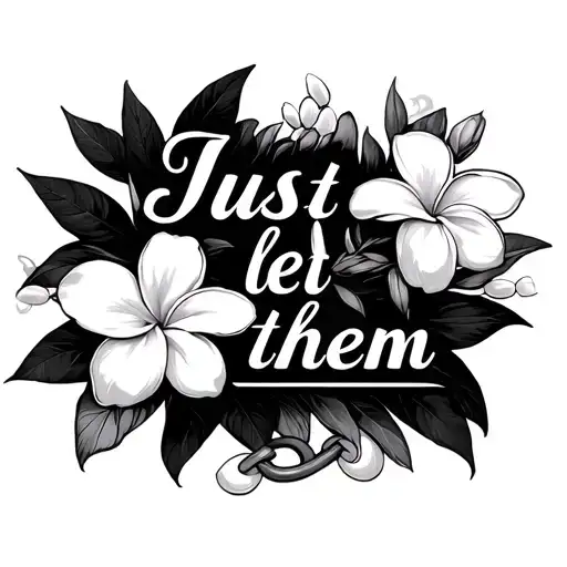 "Just let them" frangipani chain from right thigh tattoo design idea