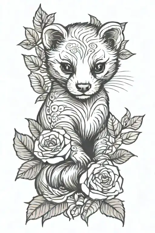 ferret leaves roses intertwined tattoo design idea