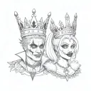 king and queen crowns gangster harley quinn and joker style tattoo design idea