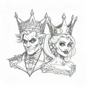 king and queen crowns gangster harley quinn and joker style tattoo design idea