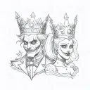 king and queen crowns gangster harley quinn and joker style tattoo design idea
