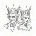 king and queen crowns gangster harley quinn and joker style tattoo design idea