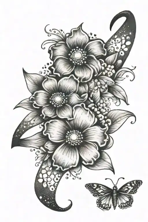 parkinson's disease symbol, breast cancer ribbon and dementia flower tattoo design idea
