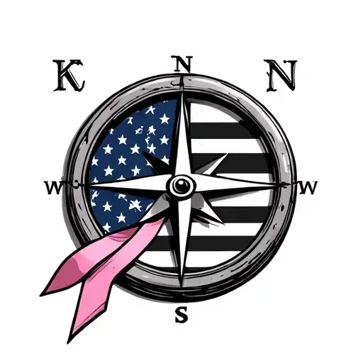 compass American flag breast cancer ribbon tattoo design idea
