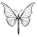 bullet with butterfly wings, cyber sigilism. tattoo design idea