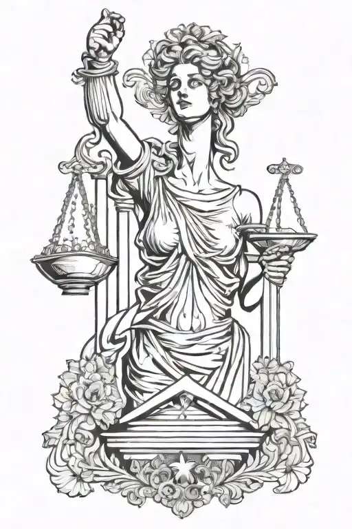 Themis tattoo in engraving style tattoo tattoo design idea