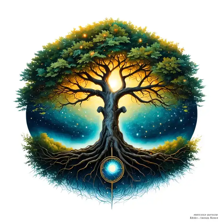 tree of life with deceased loved ones birth and death dates tattoo design idea