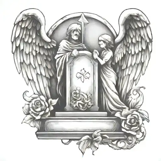 Tombstone and angel holding tattoo design idea