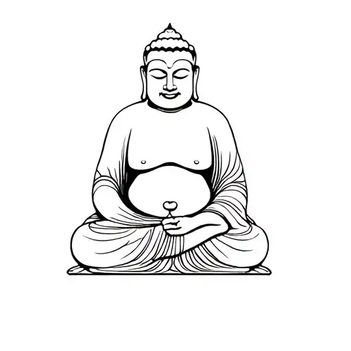Fat Buddha meditating and seriously without smiling tattoo design idea