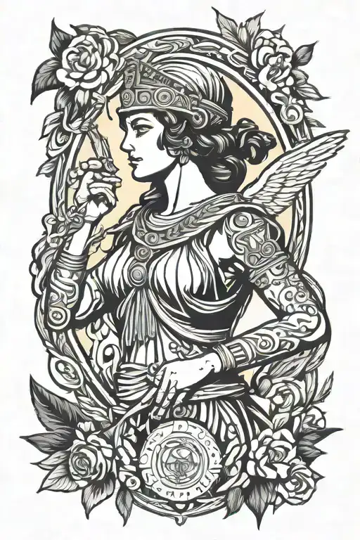 Goddess Athena fights tattoo design idea