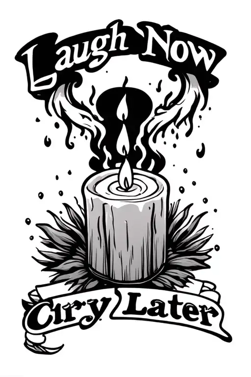 Laugh Now Cry Later and Candle Burning at both ends for inner bicep tattoo design idea