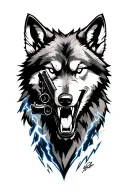 wolf showing teeth, guns, lightning tattoo design idea