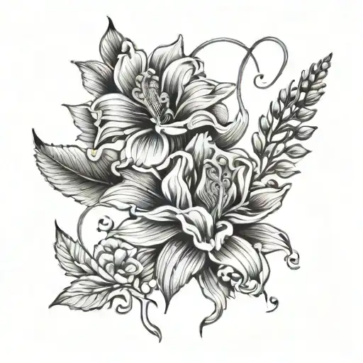 January and December birth flowers with a bow and cornicello. very simple lines no shading   tattoo design idea