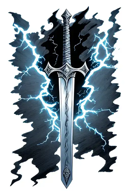 Percy Jackson Sword with lightning behind it from top right tattoo design idea