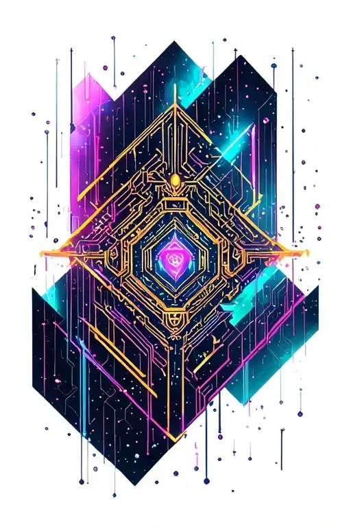 neon circuitry, futuristic geometry, space background  tattoo design idea