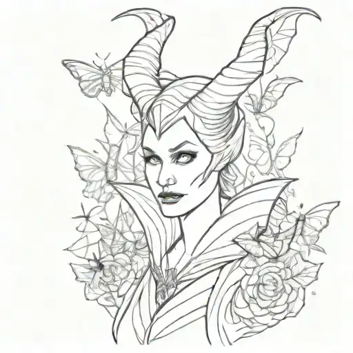 maleficent with butterflies tattoo design idea