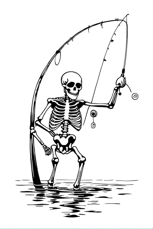 fishing skeleton funny tattoo design idea