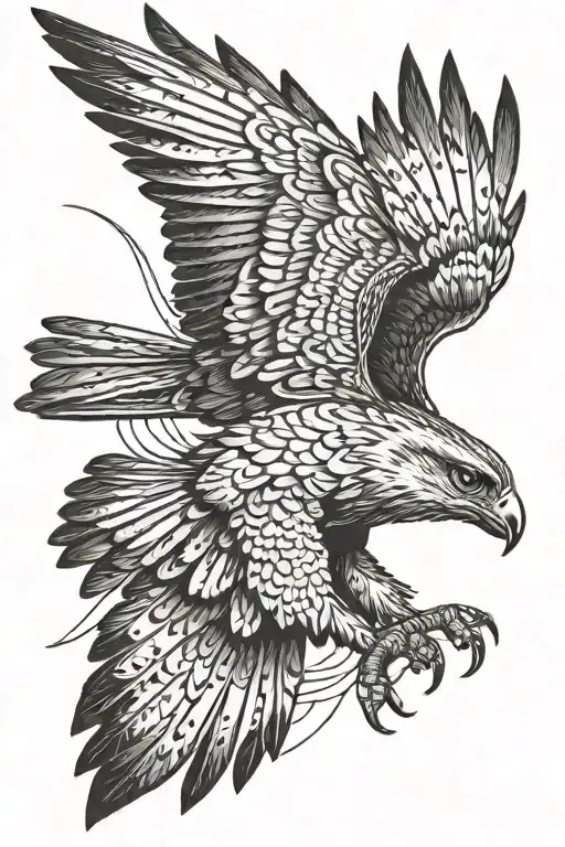 flying hawk perched tattoo design idea