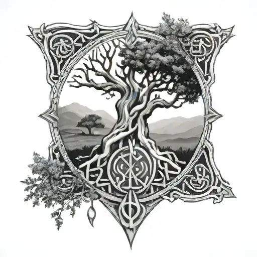 Viking Runes with elements of yggdrasil tree tattoo tattoo design idea
