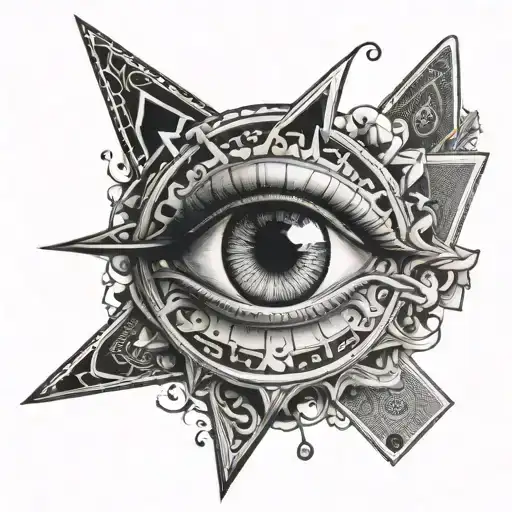 3rd eye with playing cards surrounded tattoo design idea