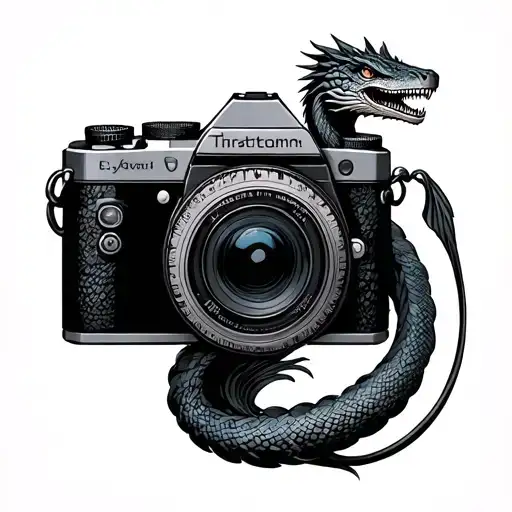 A Basilisk Coiled Around a Camera body tattoo design idea